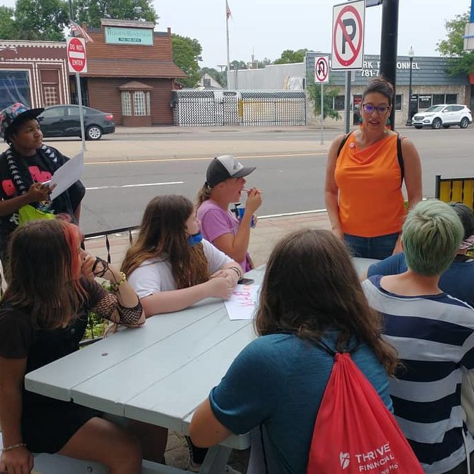 Teens from First Lutheran Church as Mayor Amáda Márquez Simula questions at Dairy Queen in Columbia Heights, MN.