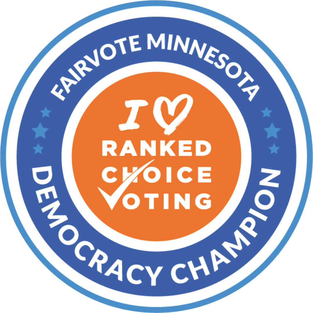 Fairvote Minnesota Democracy Champion. I Heart Ranked Choice Voting